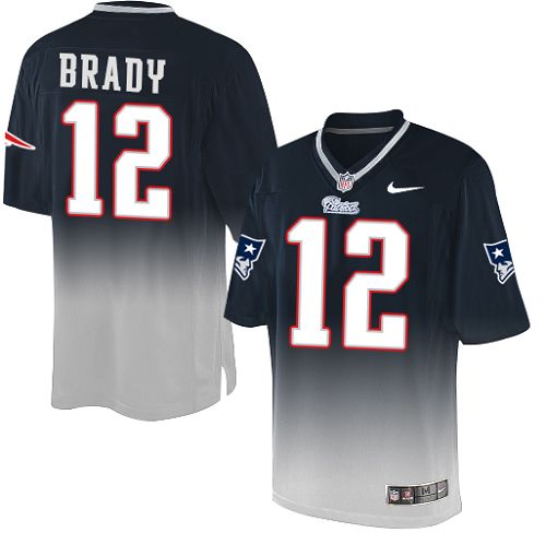 Men's Elite Tom Brady Nike Jersey Navy/Grey - #12 Fadeaway NFL New England Patriots